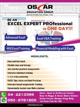 Advanced Excel Training in Dubai CALL 042213399
