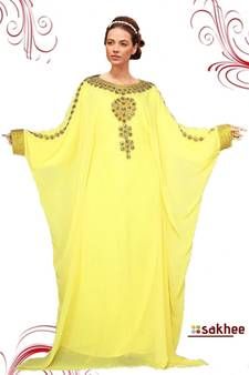 Check the latest designs Yellow Kaftans for Islamic Women 